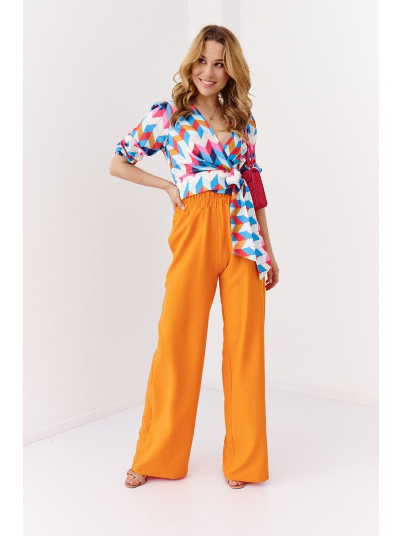 Wide trousers with elasticated pockets, orange 05036 - Online store - Boutique